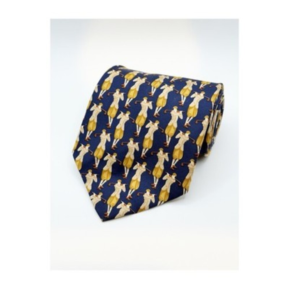100% Silk Burberry Neck Tie Blue Golfer